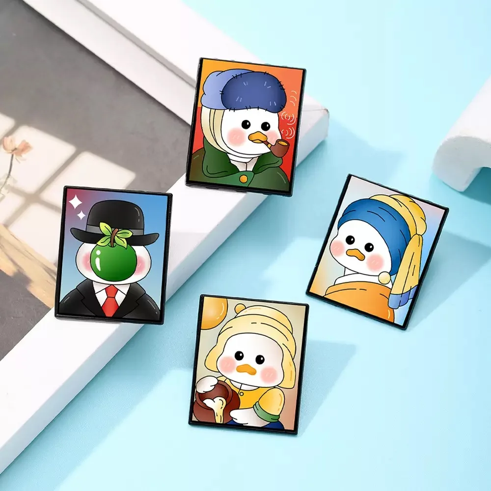 Set de pintura al óleo de 4 piezas: linda chica de pintura al óleo, pato, ropa, sombrero, mochila, broche, insignia, accesorios, regalos