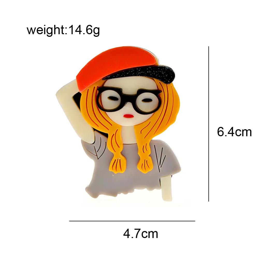 New Cute Wearing Glasses Hats Girls Acrylic Brooch Women's Clothing Accessories Pins