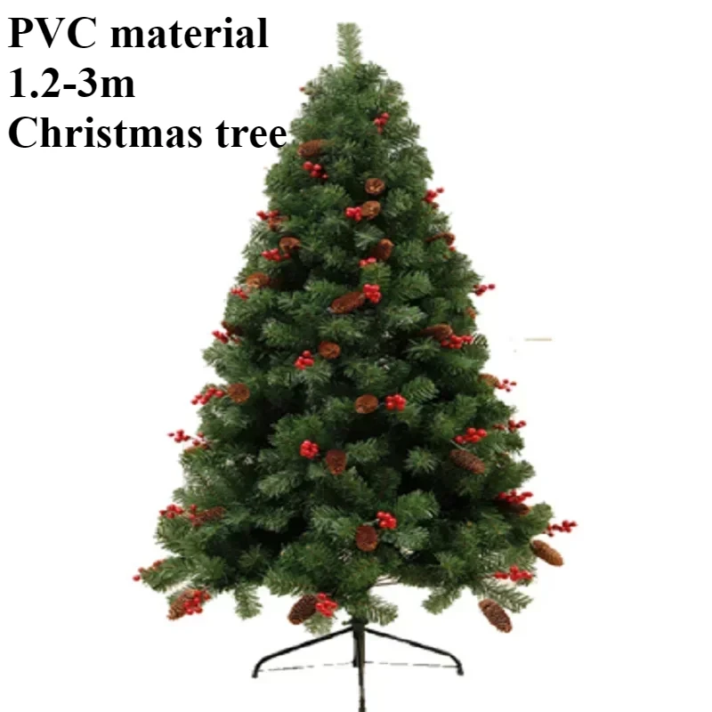 Artificial Pvc Christmas Tree 1.2m-3m Foldable Metal Base Mixed Pine Cones And Red Fruit Christmas Tree Holiday Decorations