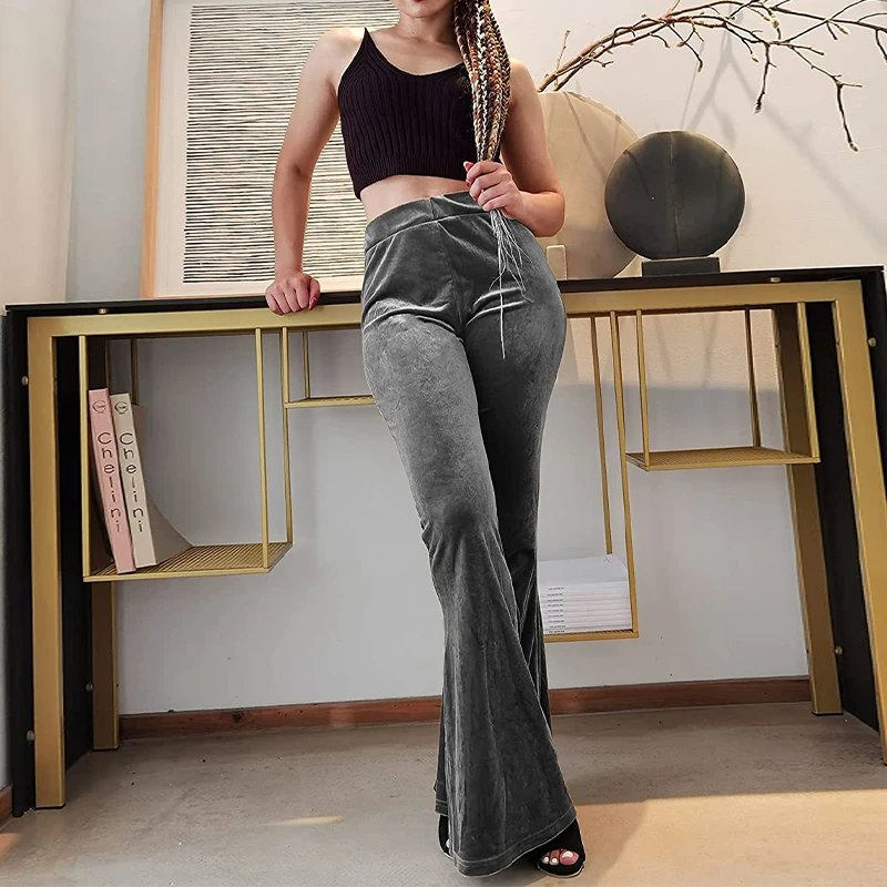 Women Velvet Flared Trousers Spring Autumn Lady High Waist Stretch Pants Dance Trousers Fashion Casual Flare Bottoms Streetwear