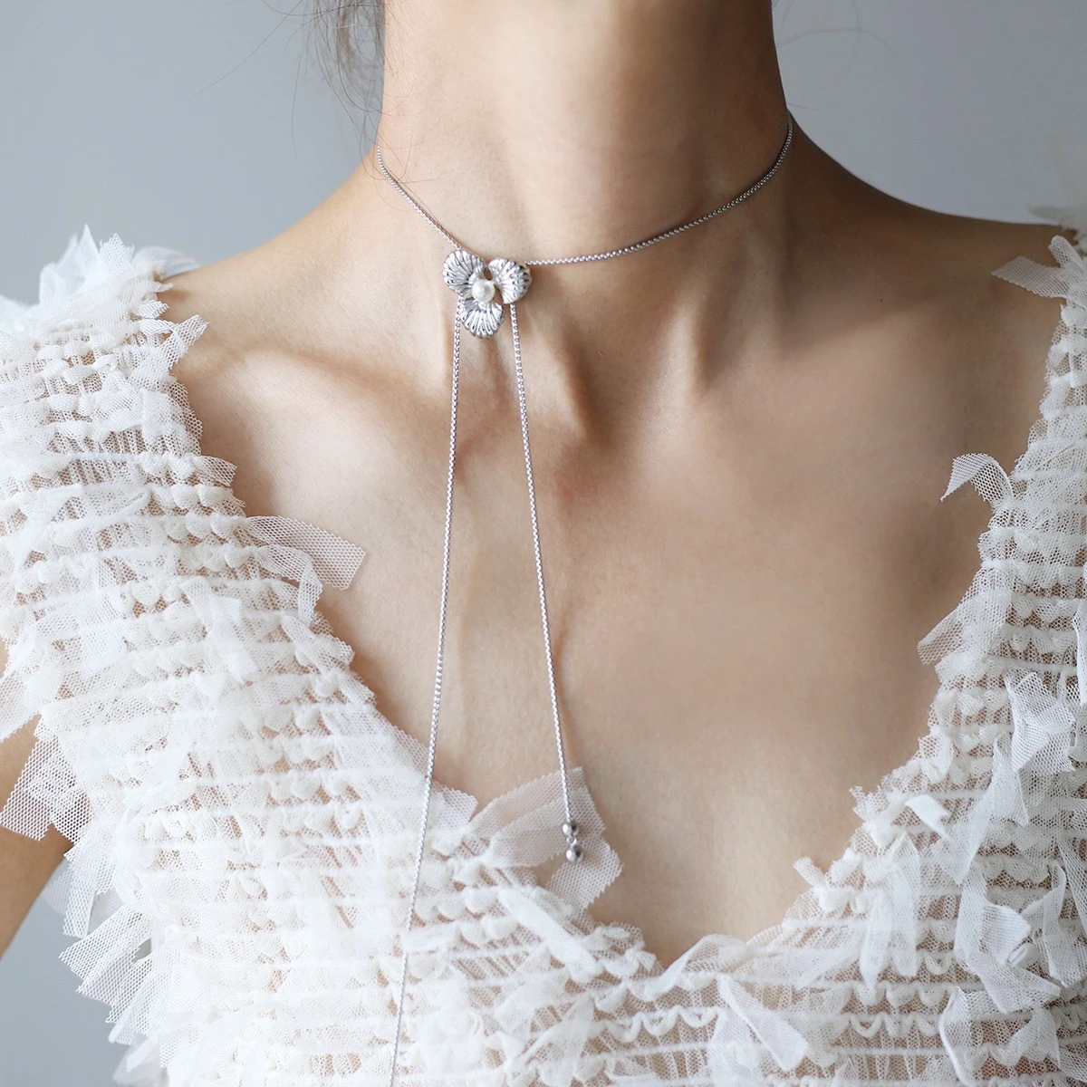 Popular Stainless Steel Chain Drop Vintage Glass Flower Necklace Stain Less Metal Exquisite Daily Collar Jewelry Accessories