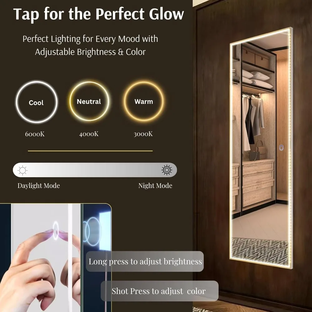 LED-beleuchteter Ganzkörperspiegel, an der Tür hängender, an der Wand montierter Leuchtspiegel für den ganzen Körper, ideal für Zuhause und Ankleidezimmer