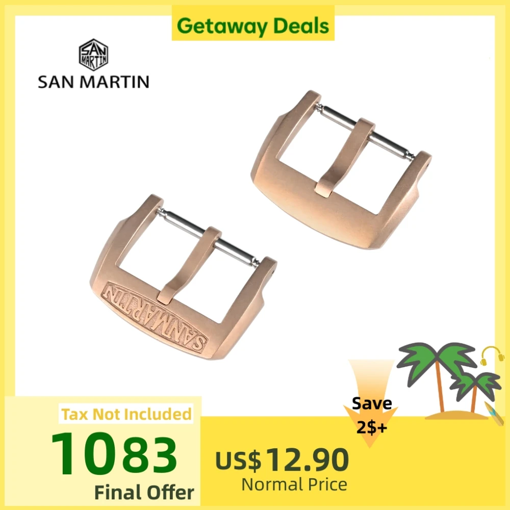 San Martin Logo Bronze Pin Buckles 18mm Watch Clasp 20mm For Strap Sterile 22mm Boucle Fibbia Orologio Brushed Durable DIY