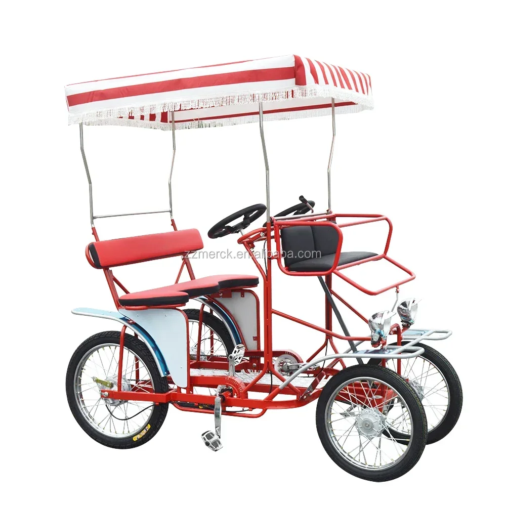 Factory Price Park Rental Passengers 4 Wheel Adult 2 Seat Surrey Bike, Pedal Quadricycle Surrey Sightseeing Bike