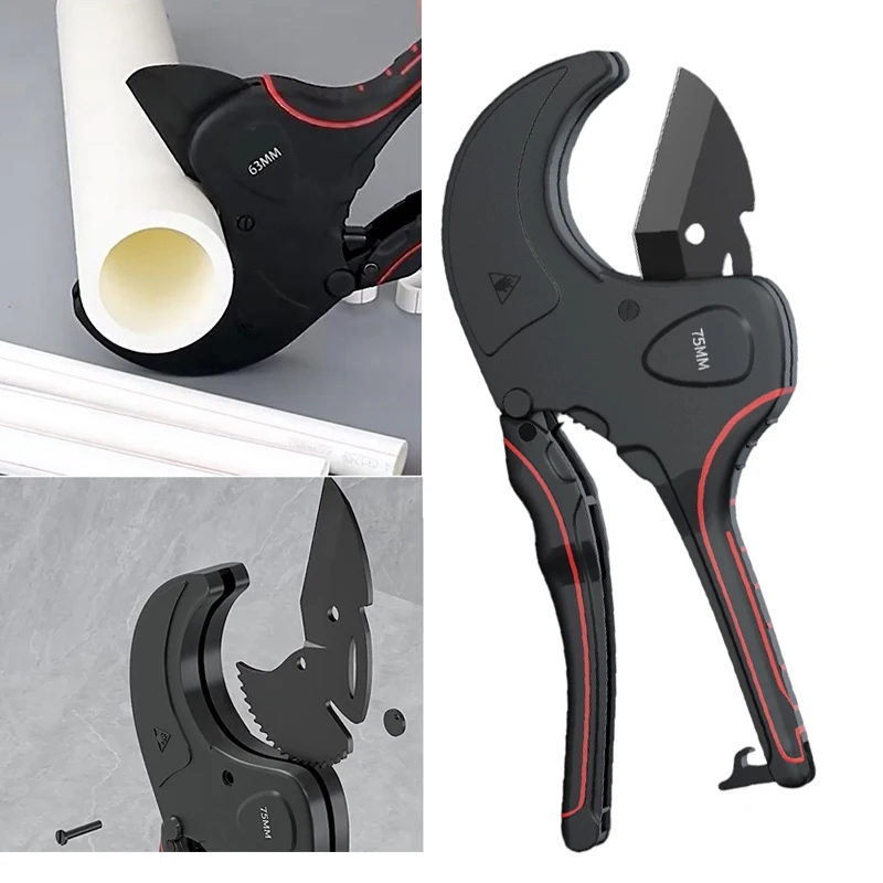 Ratchet Pipe Tube Cutter 32 Mm To 75 Mm For PVC PU PP PE Hose Heavy Duty Cutting Tool Fast Square Cuts Replaceable Blade