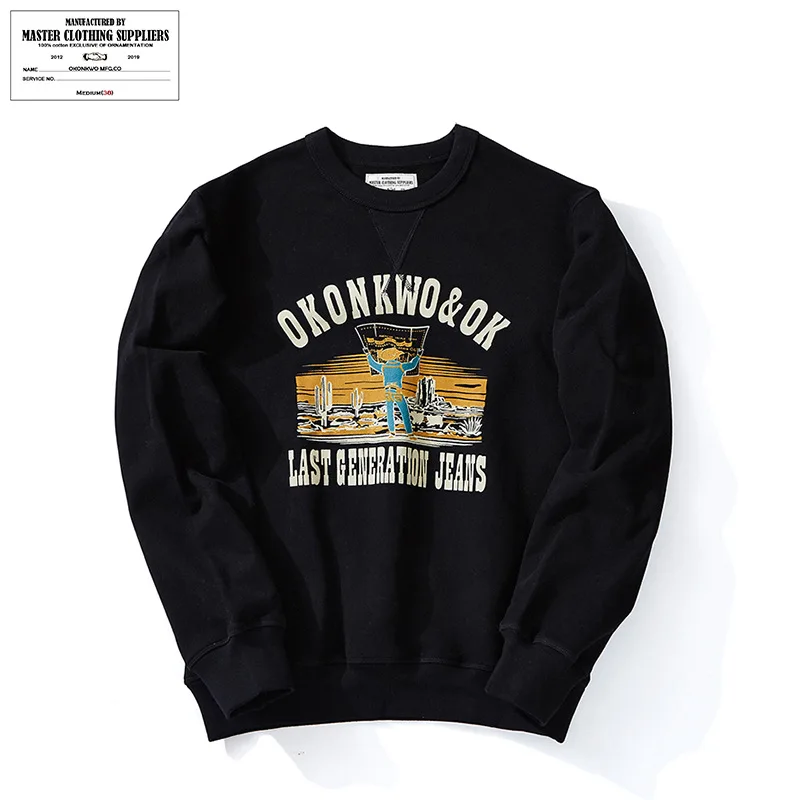 

Тяжелый пуловер OKONKWO Ami цвета хаки, 490 г, ковбойский пуловер в стиле ретро с круглым вырезом, толстая махровая толстовка