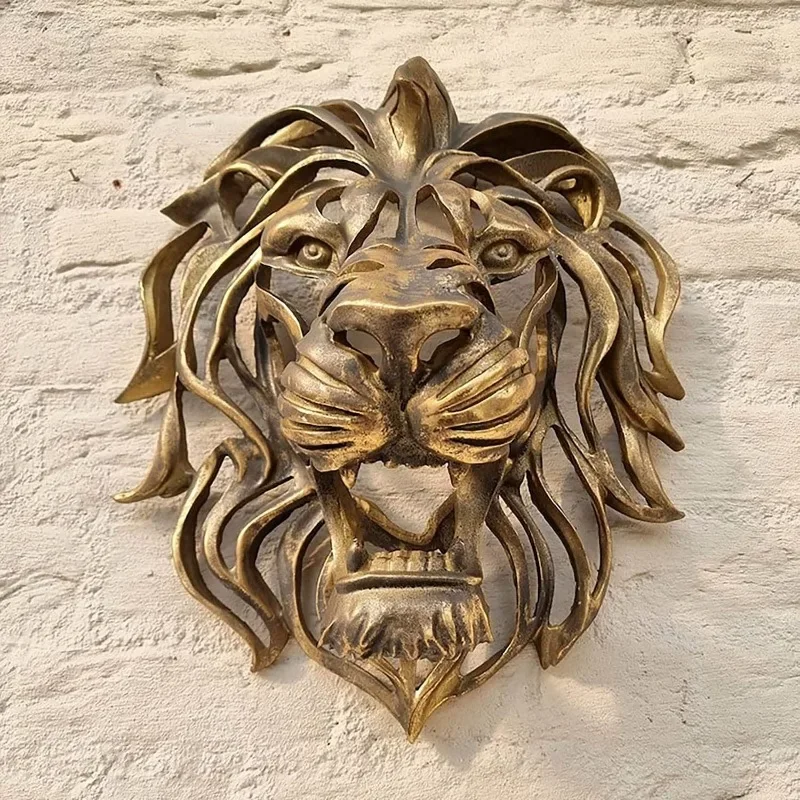 

Rare Find Large Lion Head Wall Mounted Art Sculpture Gold Resin Lion Head Art Wall Luxury Decor Kitchen Wall Bedroom dropshippin