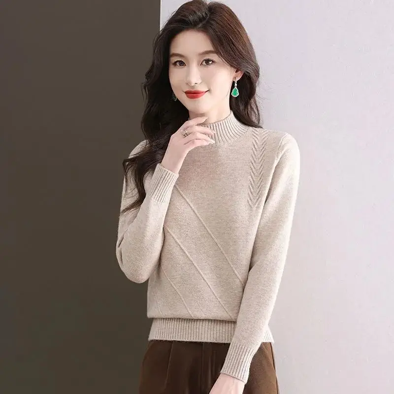 

Осень-зима, новый утолщенный пуловер с полувысоким воротником, свитер для женщин, темпераментный свободный теплый вязаный топ, модная женская одежда