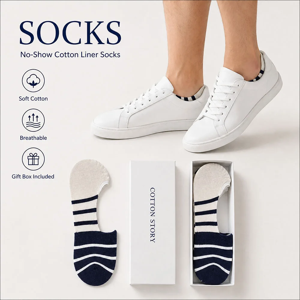 6 pairs Navy Blue White Striped Cotton Socks Men Women Breathable Moisture Wicking Casual Crew Socks Non Slip Mid Calf Sports