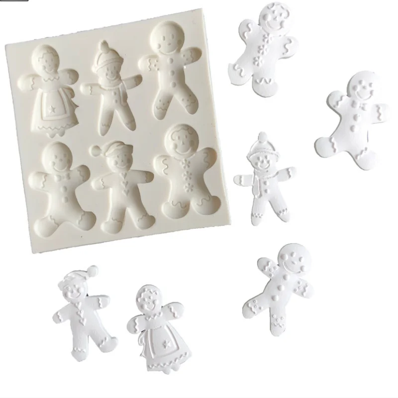 Christmas silicone mold 6 gingerbread Man different snowman shape chocolate molds Cookie mold