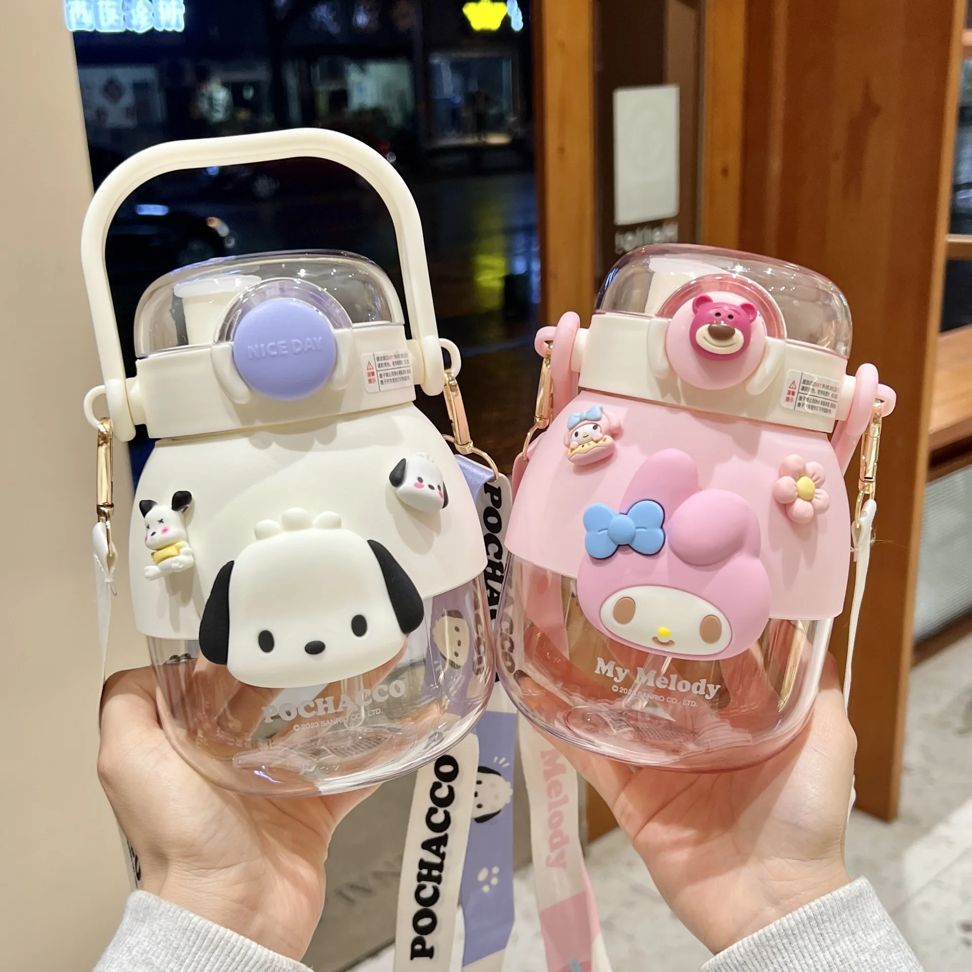 Summer Kuromi Children's Big Belly Tritan Safety Plastic Material Student Straw Water Cup Kettle Out To Carry Sanrio Melody