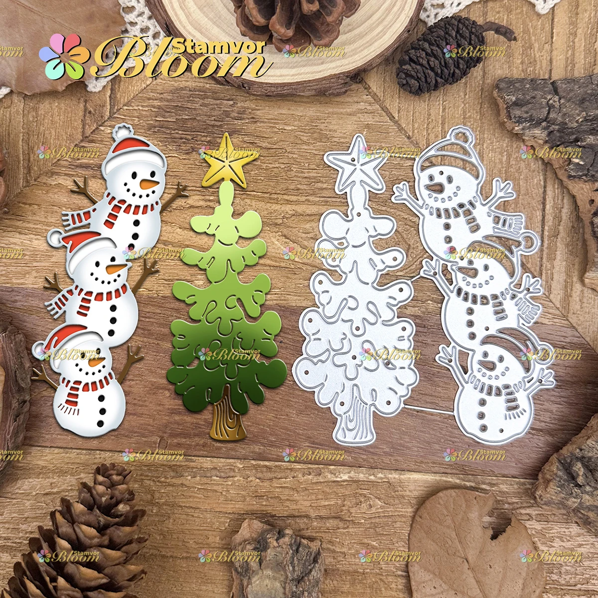 Original schöne Weihnachts-Winterschneemänner und Weihnachtsbaum-Metall-Stanzformen für Scrapbooking, dekorative Prägung