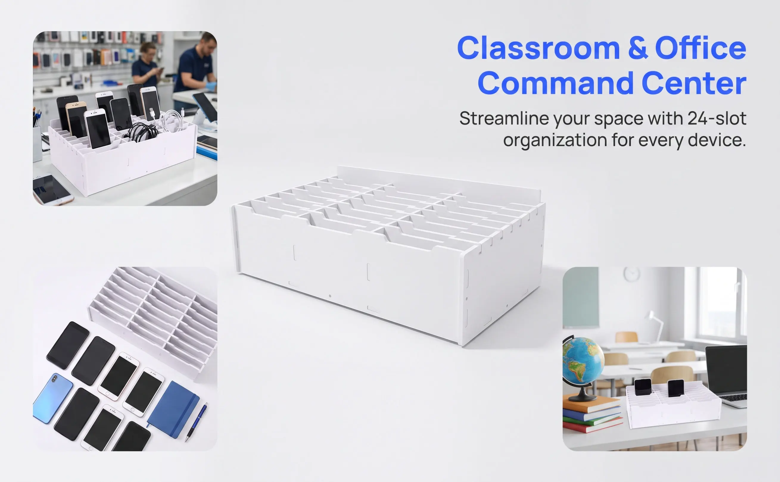Multi-grid Phone Box Organizer 24-Grid Fine Polished Sturdy Desk Storage Classroom Meeting Office