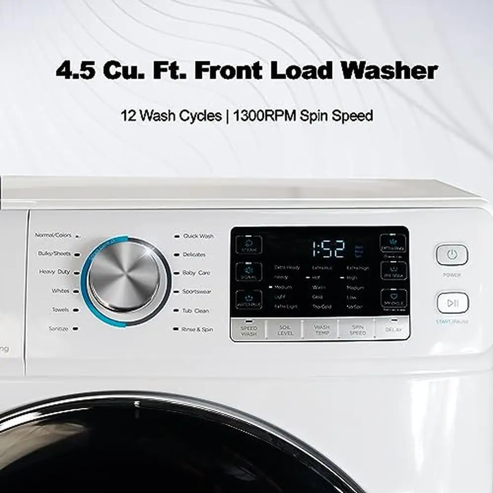 Front Load Washing Machine 27 in. 4.5 Cu. Ft. Steam Water Plus Functions Quick Wash Quiet Inverter Motor LED Touch Control Panel