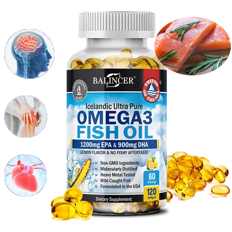 Aceite de pescado de alta EPA, aceite de pescado de Omega 3 salvaje islandesa, 120/60/30 Softgels, 1200 Mg, 900 Mg, DHA, sin GMO, suplemento dietético sin olor