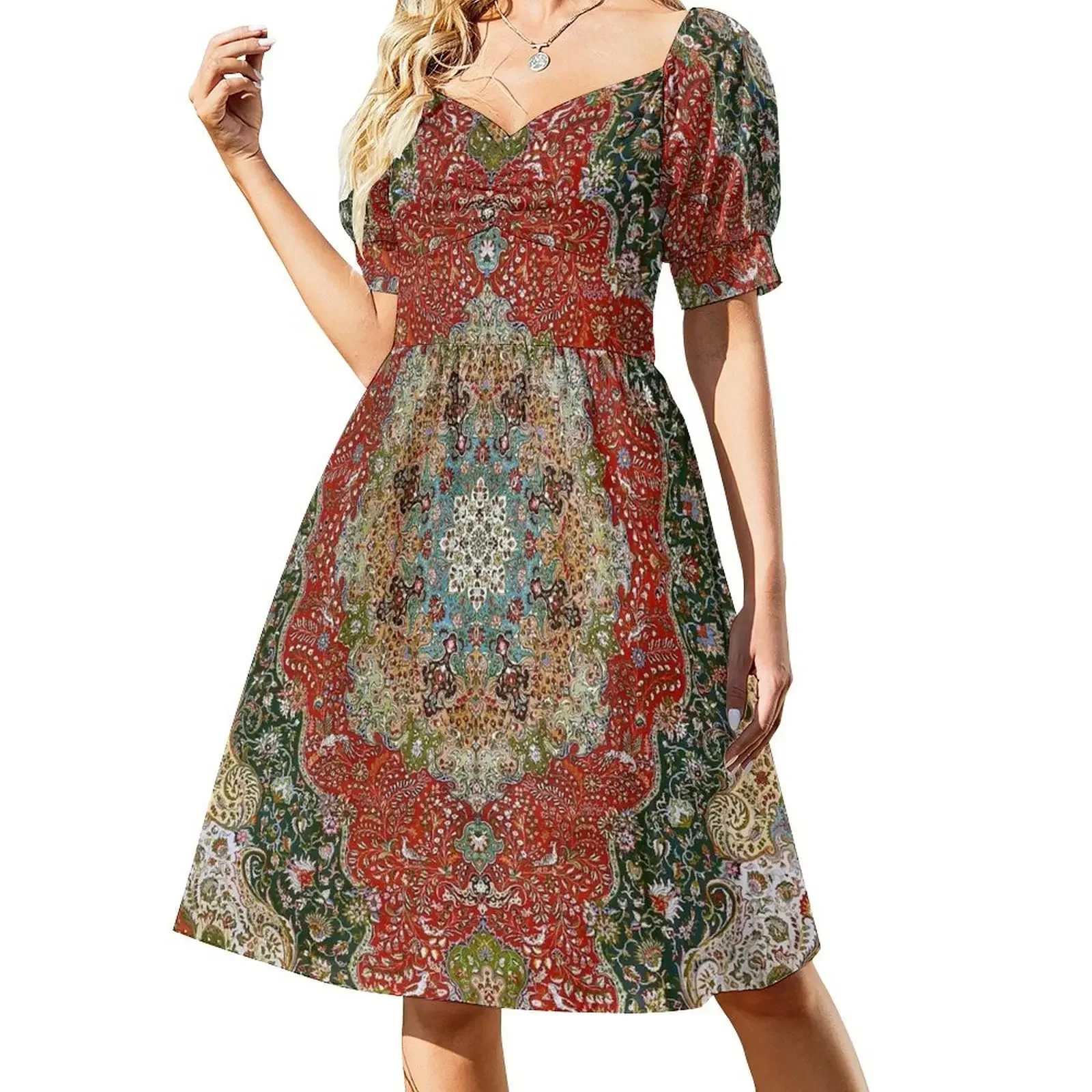 Antique Floral Persian Carpet Print Short-Sleeved Dress Woman clothes dresses for prom