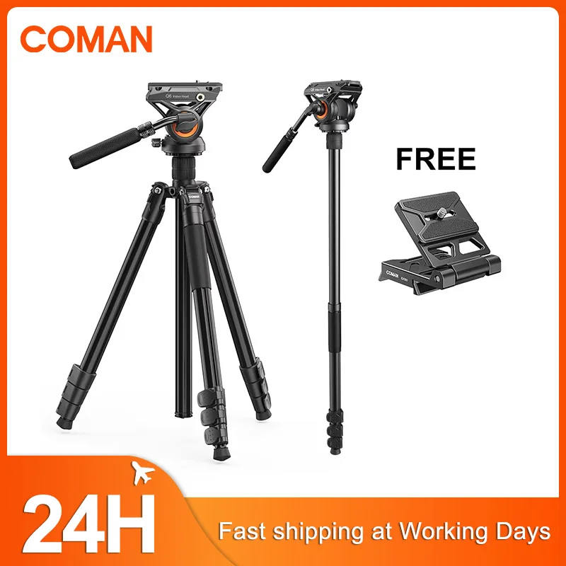 

COMAN KX3939 Plus DSLR Camera Tripod with Fluid Head Quick Release Plate Compatible DJI RS Gimbal Manfrotto Monopod Lightweight