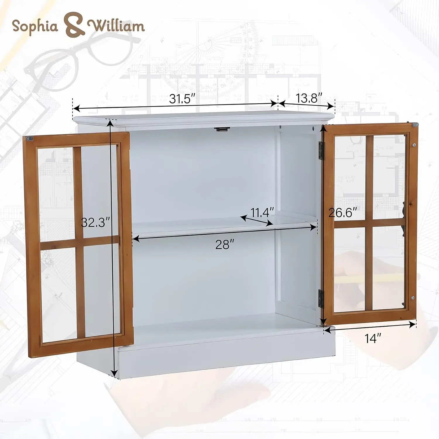 Decorative Accent Cabinet Glass Doors Storage Living Room Hallway Entryway Wooden, Customized