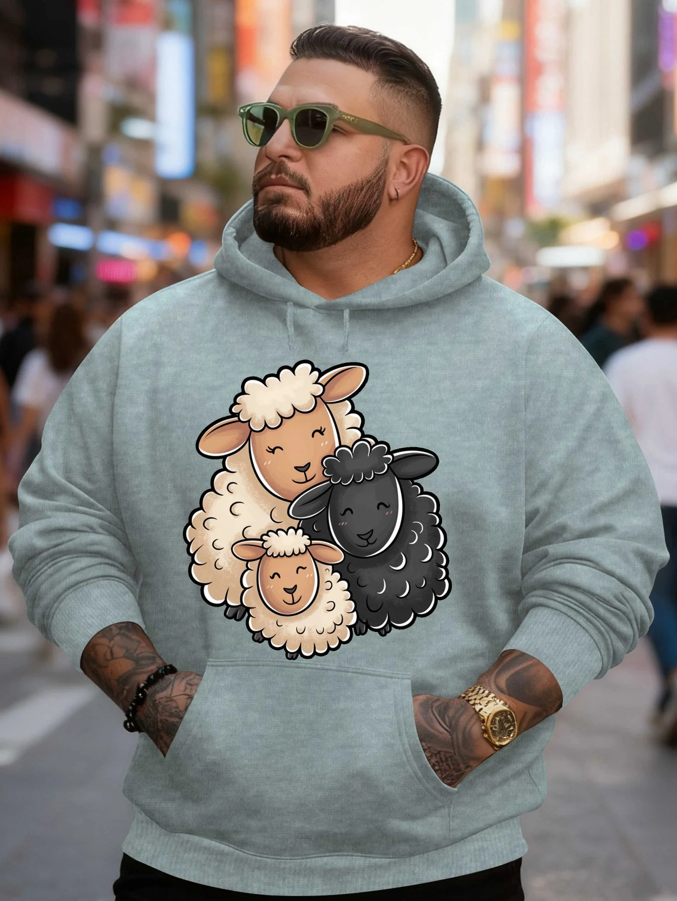 

Три ягненка. Новый принт на осень и зиму. Мужской универсальный весенне-осенний стиль плюс большой капюшон.