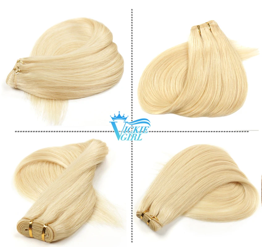 Blonde Human Hair Weft Bundles Natural Straight Human Hair Extensions 50g/Pcs 16\