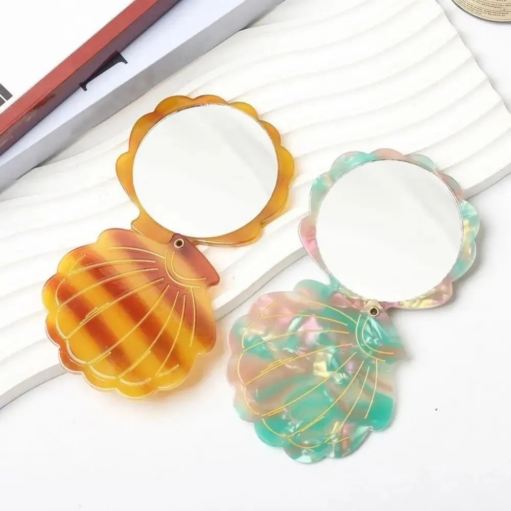 Portable Shell Shape Makeup Mirror Acetic Acid Handheld Cosmetic Mirror Folding Lightweight Small Mirror Women Girls