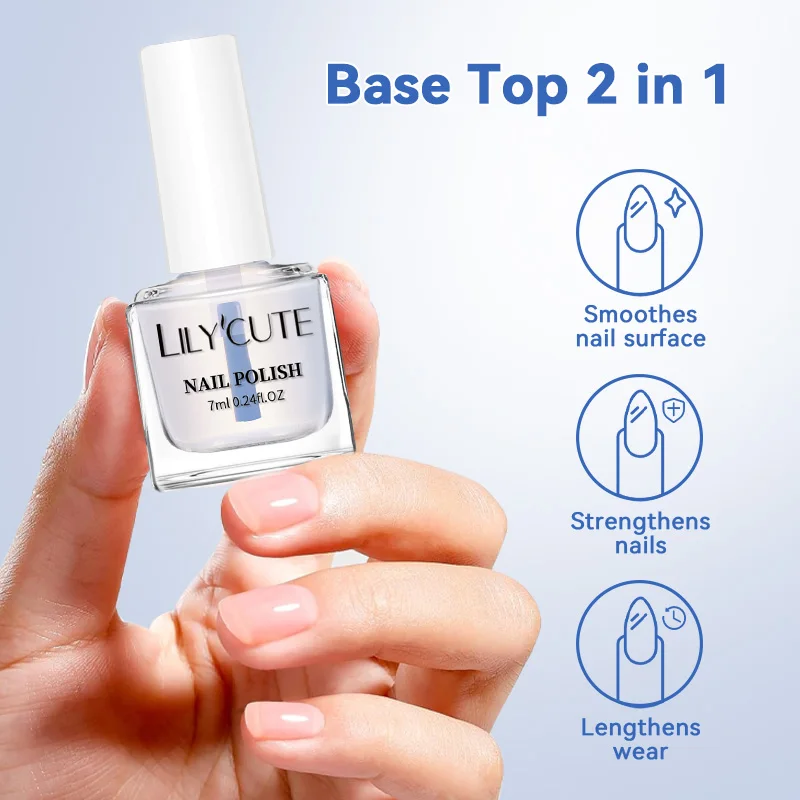 LILYCUTE 7ml 1/2pcs Water-based Nail Base Top Polish 2 In 1 Clear Shine Nail Care Long Lasting Nail Art Varnish
