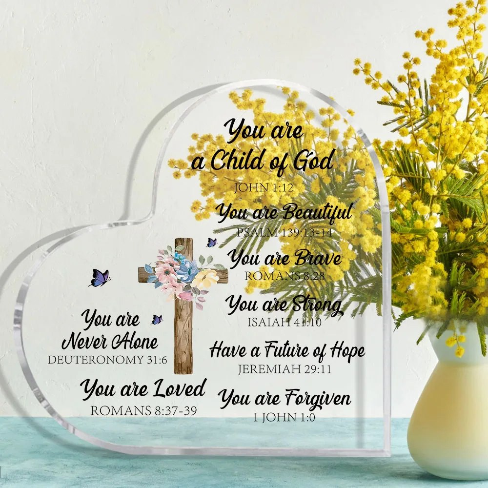 1 piece of religious gift for women, a motivational gift with Bible verses and prayers, and an acrylic heart-shaped souvenir
