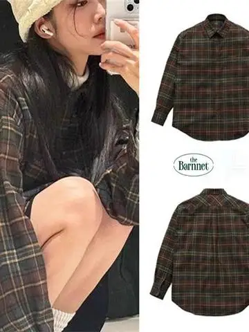 루즈핏 체크무늬 여성용 패셔너블 오버사이즈 컬러블록 레트로 코트 봄 여름 가을 겨울 코튼 칼라 롱 슬리브