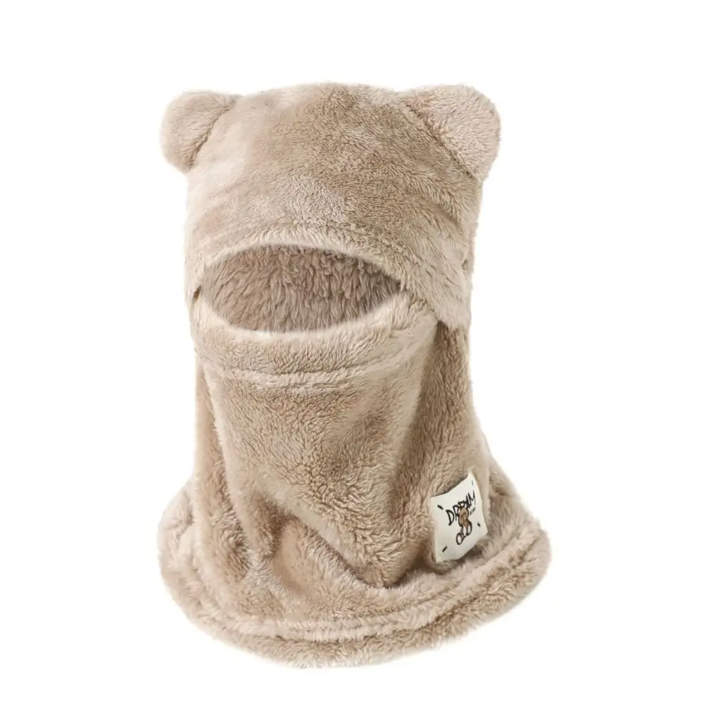 

Casual Korean Style Bear Cap Scarf Set Keep Warm Windproof Winter Pullover Cap Solid Color Thick Ear Protection Hat Outdoor