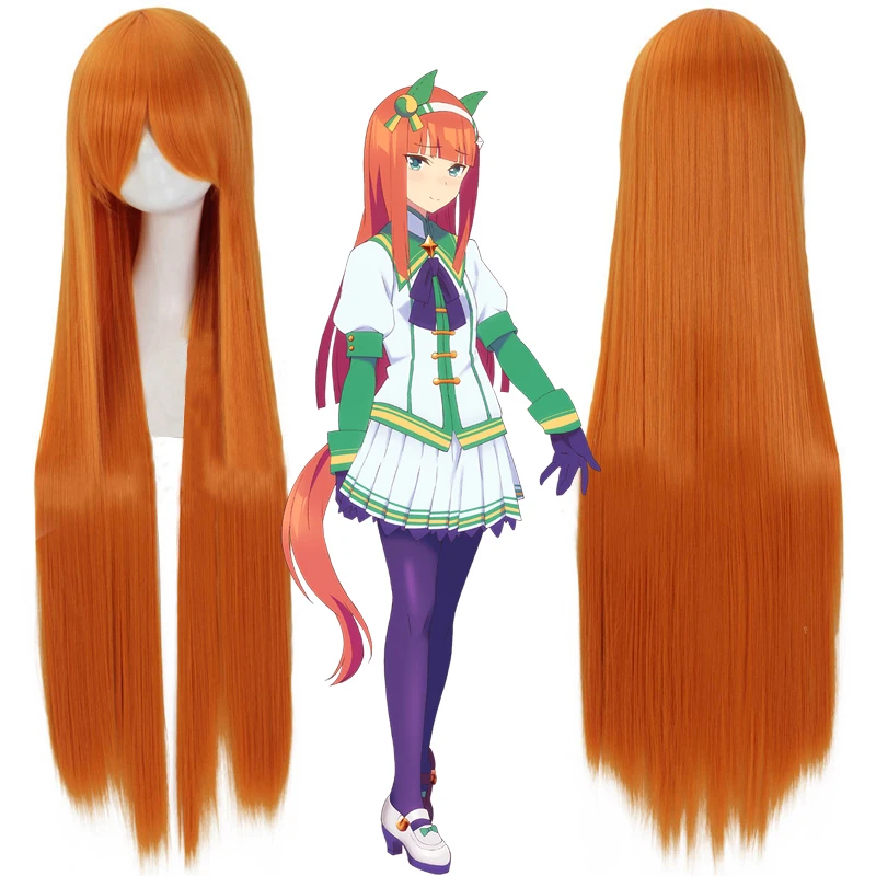 Pretty Derby Maiden Cosplay Wig 02 : Perruque synthétique en fibre haute température, cheveux longs et raides, couleur orange Silent Suzuka
