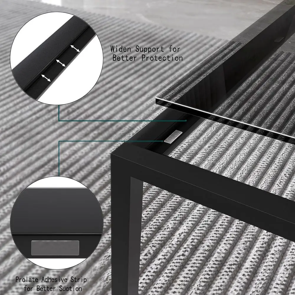 طاولة قهوة زجاجية مربعة حديثة لمساحات المعيشة الصغيرة، إطار معدني، سهلة التجميع، 26.4 × 26.4 × 15.7 بوصة، رمادي أسود #4