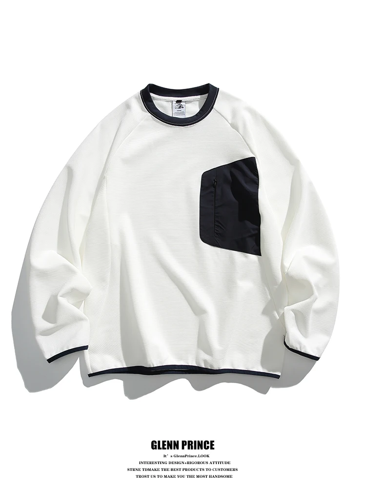 

Loose Fit Long Sve T-irt Men's Casual Sle oulder Insert Design Spring Faion Trendy Top Polyester Cotton Blend