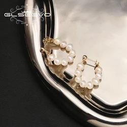 GLSEEVO Natural Pearl 2022 New Korean Style Pearl Earrings For Women Geometric Stud Earring Girl Party Luxury Jewelry