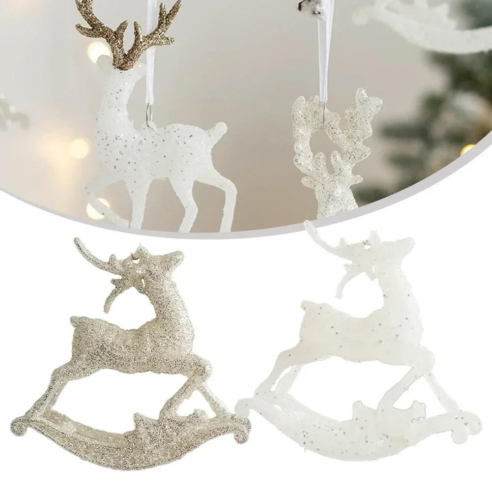 Christmas Tree Hanging Pendants Glitter Small Xmas Deer Oranments Xmas Elk Merry Christmas Decor Happy New Year 2025 White Deer