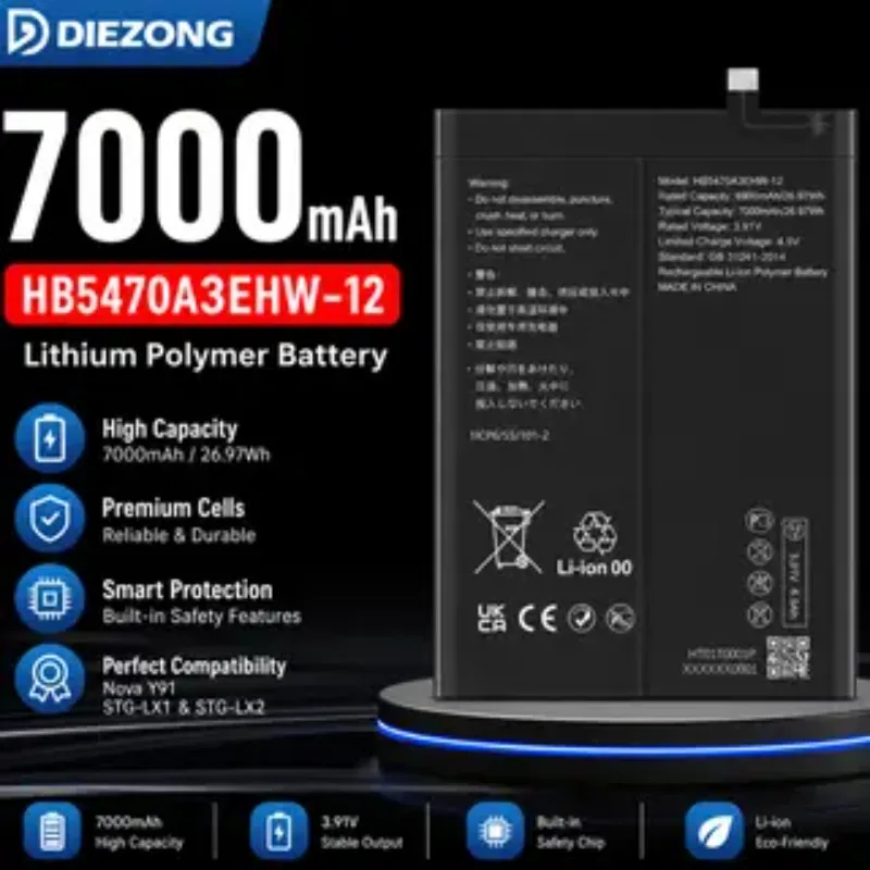 High‑quality HB5470A3EHW-12 7000mAh 3.91V Battery for Huawei Nova Y91 STG-LX1 STG-LX2 Enjoy 60X Mobile Phone Batteries