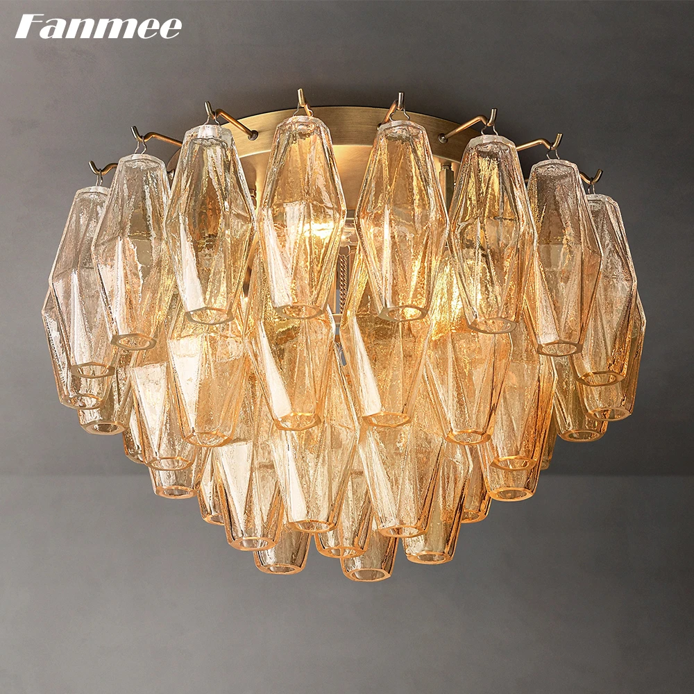 Modern Ceiling Chandelier for Living Room Chiara Round Flushmount Polyhedron Glass Ceiling Lamp Bedroom Three-Tier Light Fixture