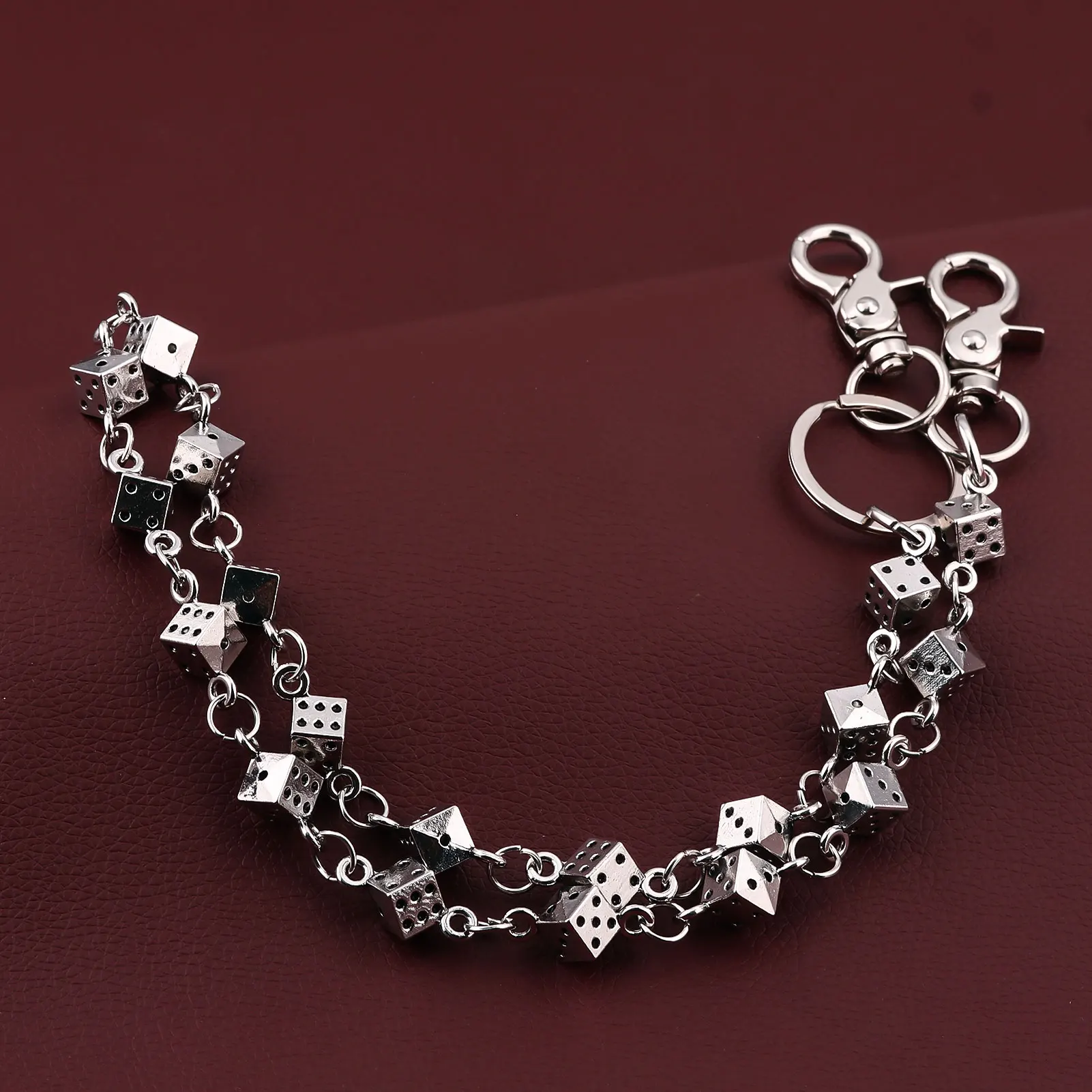Fashion Punk Dice Waist Chain Bet Prize Keychain HIP-POP Beaded Sieve Bag Charms Pendant for Men Women Halloween Accessorie Gift