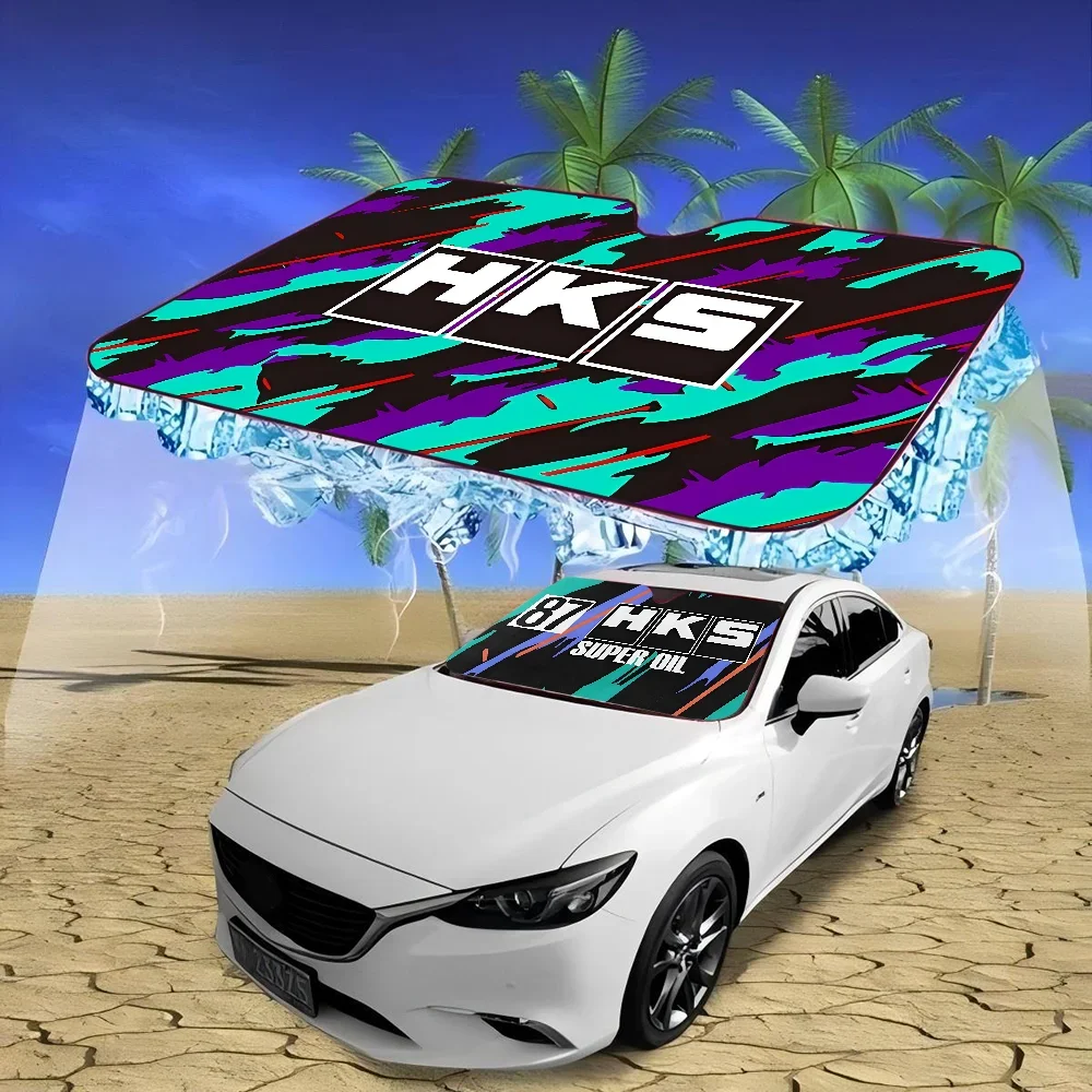스포츠카 HKS JDM 액세서리 자동차 차양 커버 자외선 차단 자동차 창 차양 접이식 앞 유리 차양