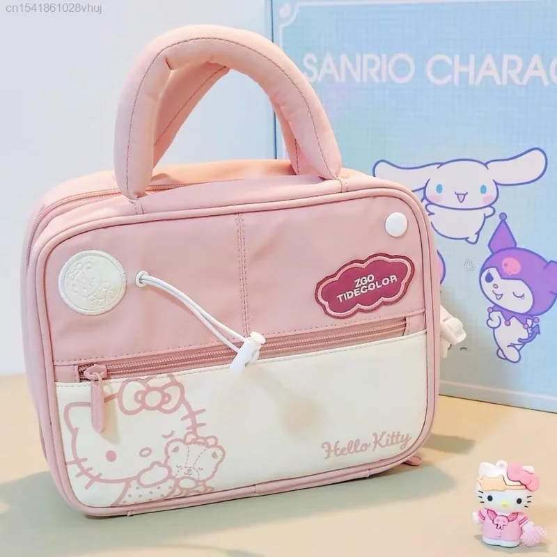 Sanrio Hello Kitty Cute Large Capacity Makeup Storage Bag Portable Travel Cosmetics Women\'s Bags Cute Anime Y 2k Messenger Bag