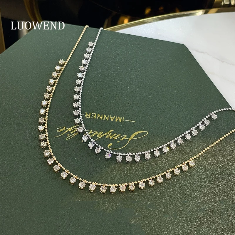 LUOWEND 100% 18K White/Yellow Gold Necklace Women Luxury Elegant Style 2.0carat Real Natural Diamond Necklace High Party Jewelry
