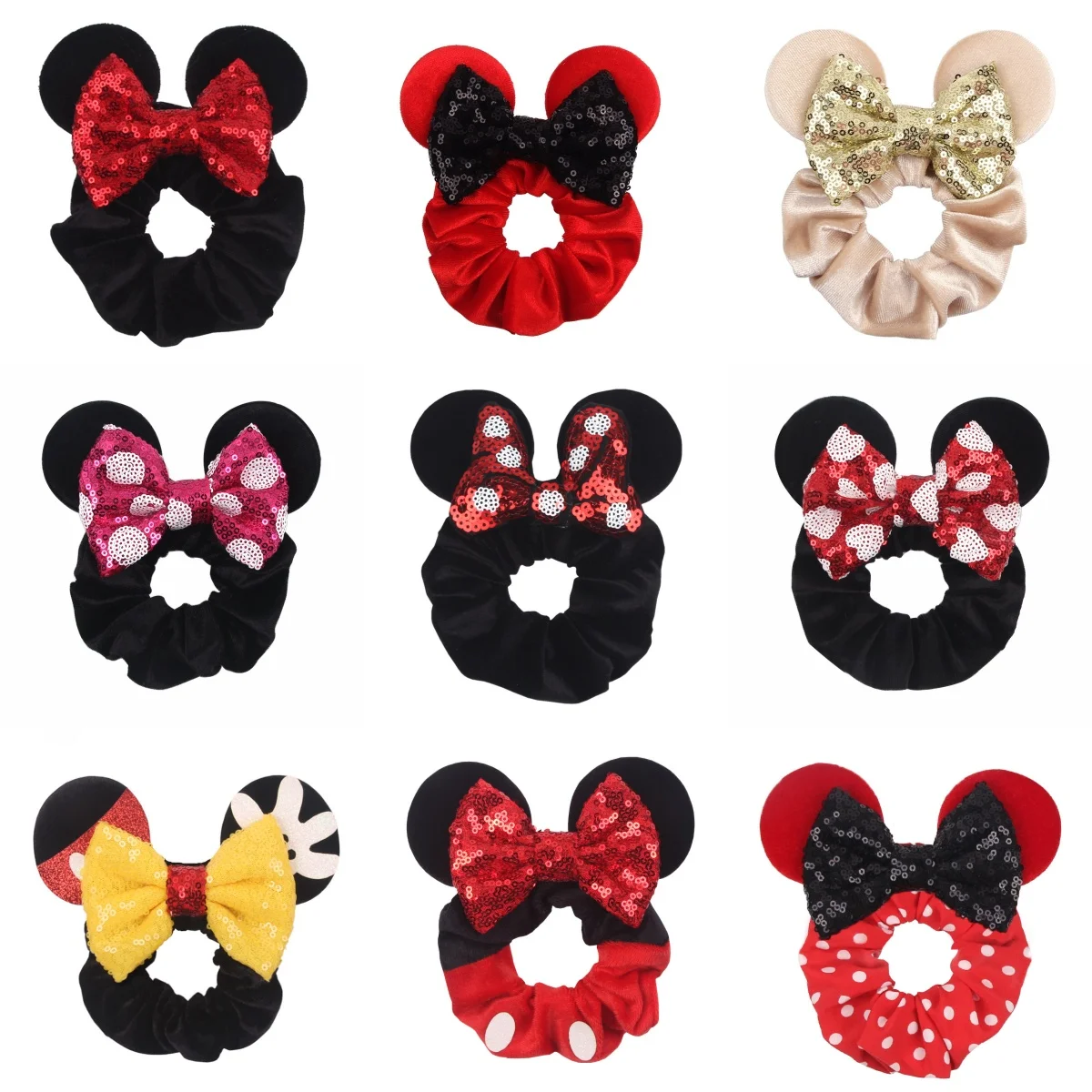 1pcs Mickey Christmas Velvet Pig Large Intestine Hairband Elastic Gold Velvet Hairband