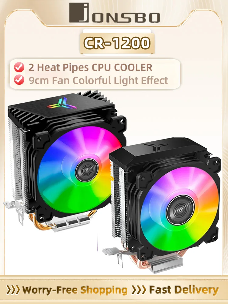 Jonsbo CR1200 9cm 2 rurki cieplne wieża chłodnica procesora z tęczowym grzejnikiem chłodzącym RGB dla Intel LGA1151/1200/LGA115X AMD AM4 — zdjęcie 2