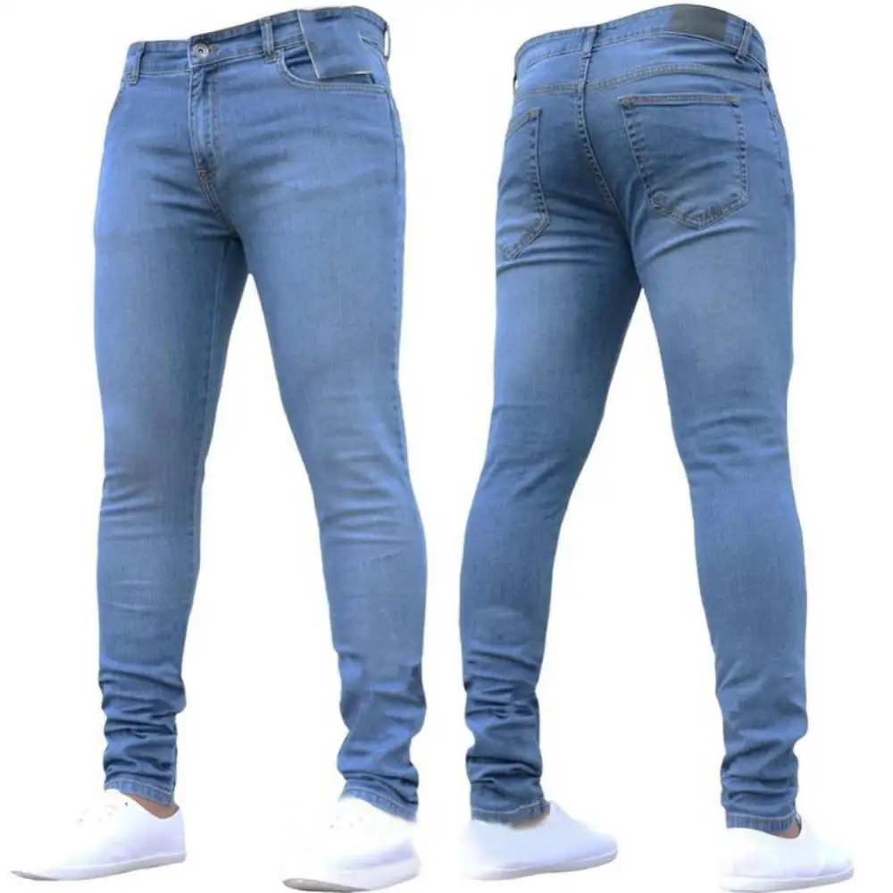 

Ripped Skinny Jeans Men Vintage wash Solid Denim Trouser Elastic Jeans Men Denim Pants Wash Solid Multi Pockets Trousers Joggers