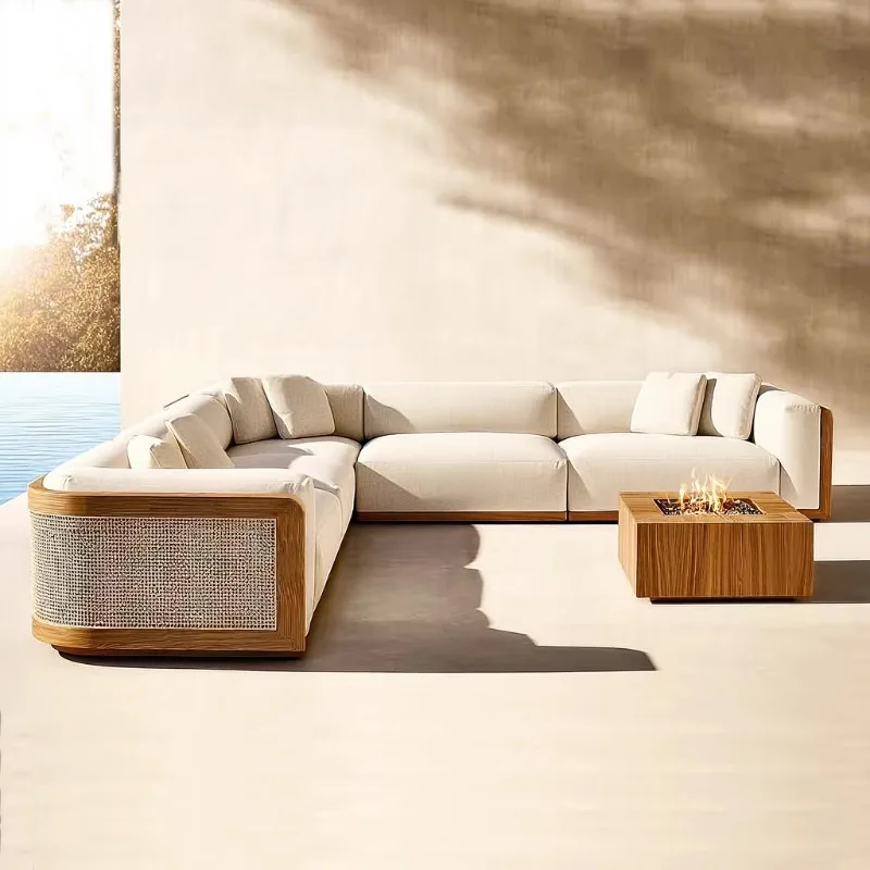 Durable Modern Teak Farmhouse Outdoor Garden Sofa Set Waterproof 2-Year Warranty Eco-Friendly Comfortable Solid Wood