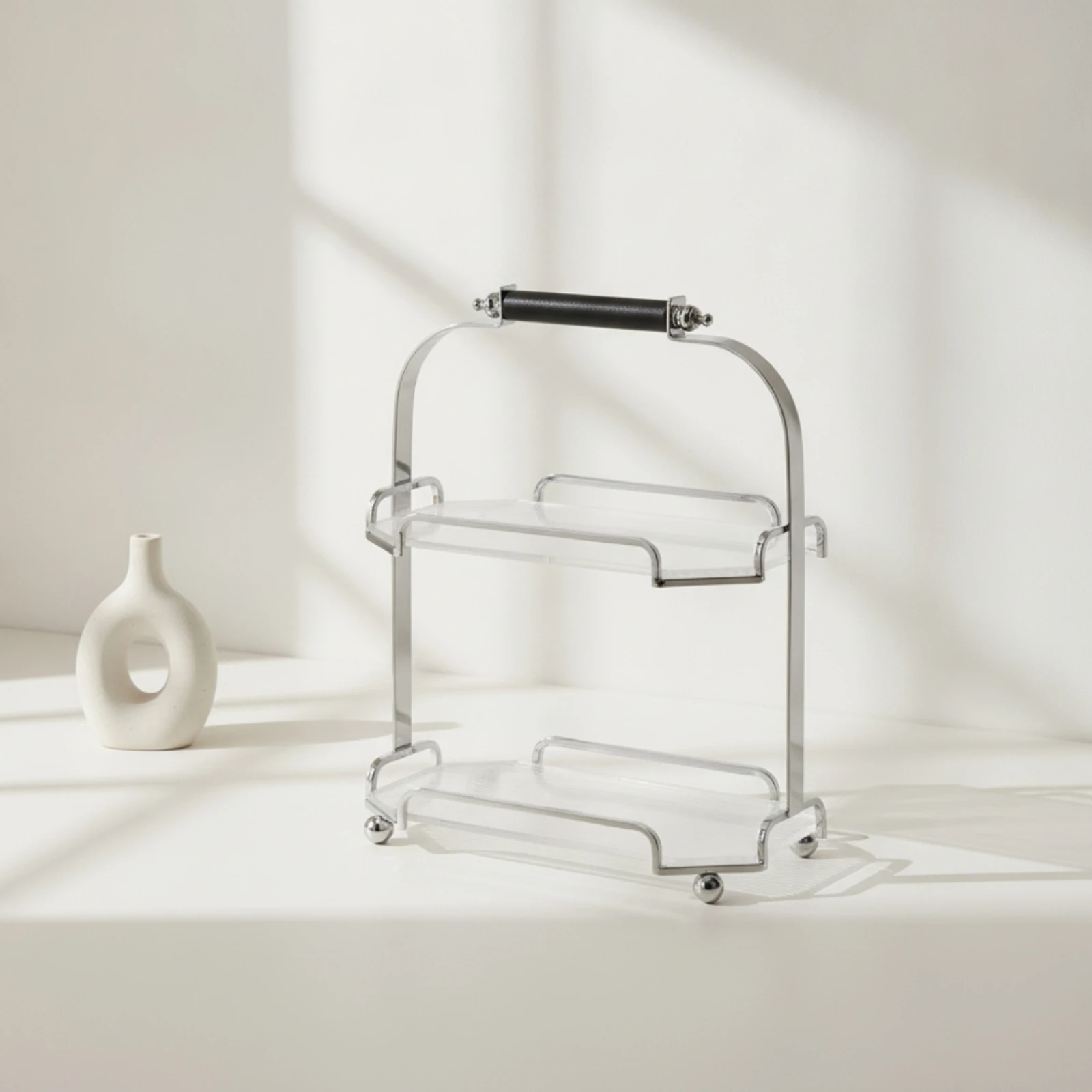 Vertical Display Stand Octagonal Organizer Rack Two-tier Design with Handle for Desk and Vanity Storage
