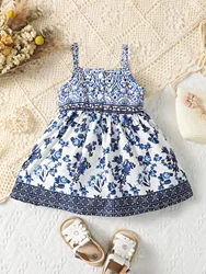 Baby Girl Summer Thin Strap Dress Cashew Flower Design Sense Of National Ethos Sleeveless Little Skirt Baby Girl Princess Dress