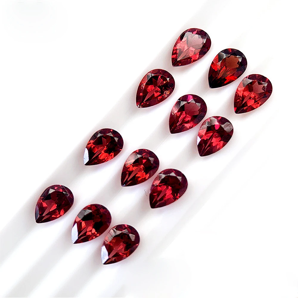 

10pcs Real Mozambique Red Garnet Pear 6x9mm-7x10mm Natural Stone Facet Eye Clean Semi-precious Loose Gemstone For Jewelry Making