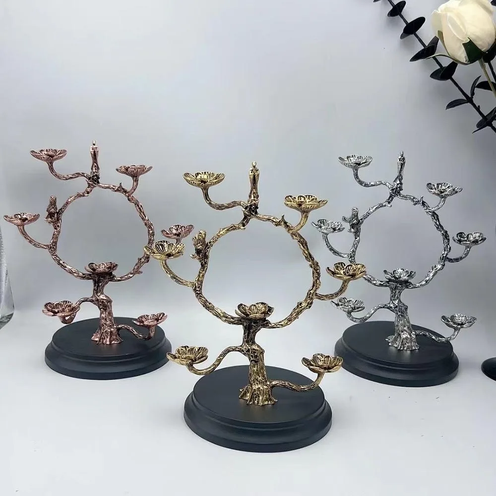 Multi-Port Plum Blossom Tree Crystal Ball Stand Metal Figurine Display Base Multi-Sphere Holder Mineral Specimen Healing Stone