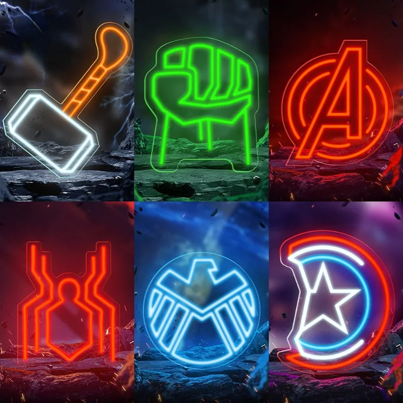 

Неоновая светодиодная вывеска Marvel Avengers: Железный человек, Человек-паук, Капитан Америка – декор для дома, бара, спальни, игровой комнаты. Отличный подарок.