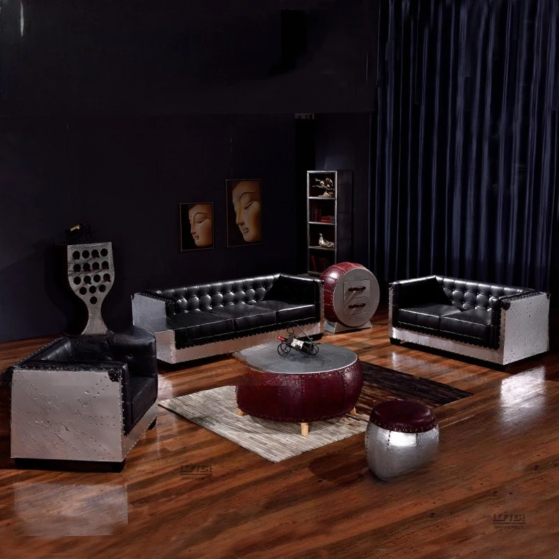 

Metal aluminum leather rivets personalized imitation industrial style hotel furniture living room sofa factory direct sales